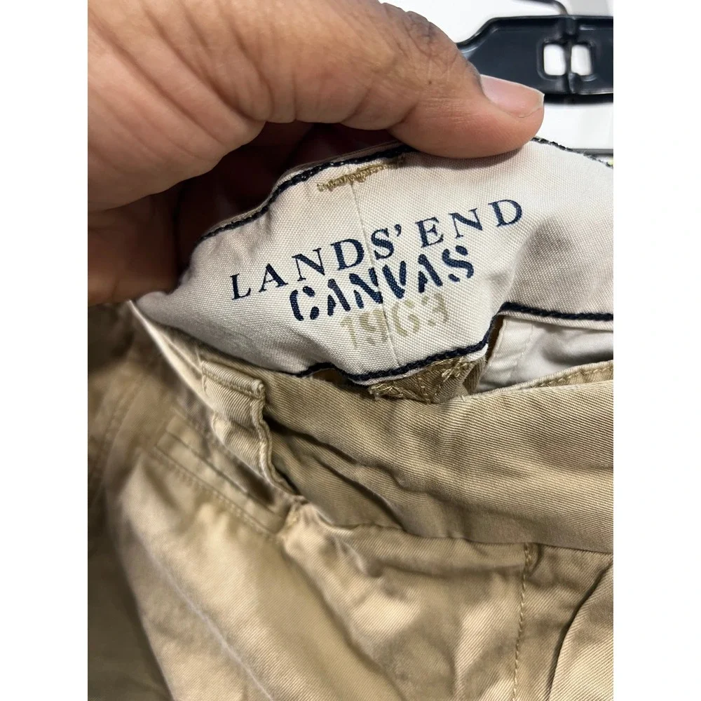 Lands End Canvas Khaki Chino Shorts Womens Tan Cotton‎ Twill Mid Rise 4 Inseam